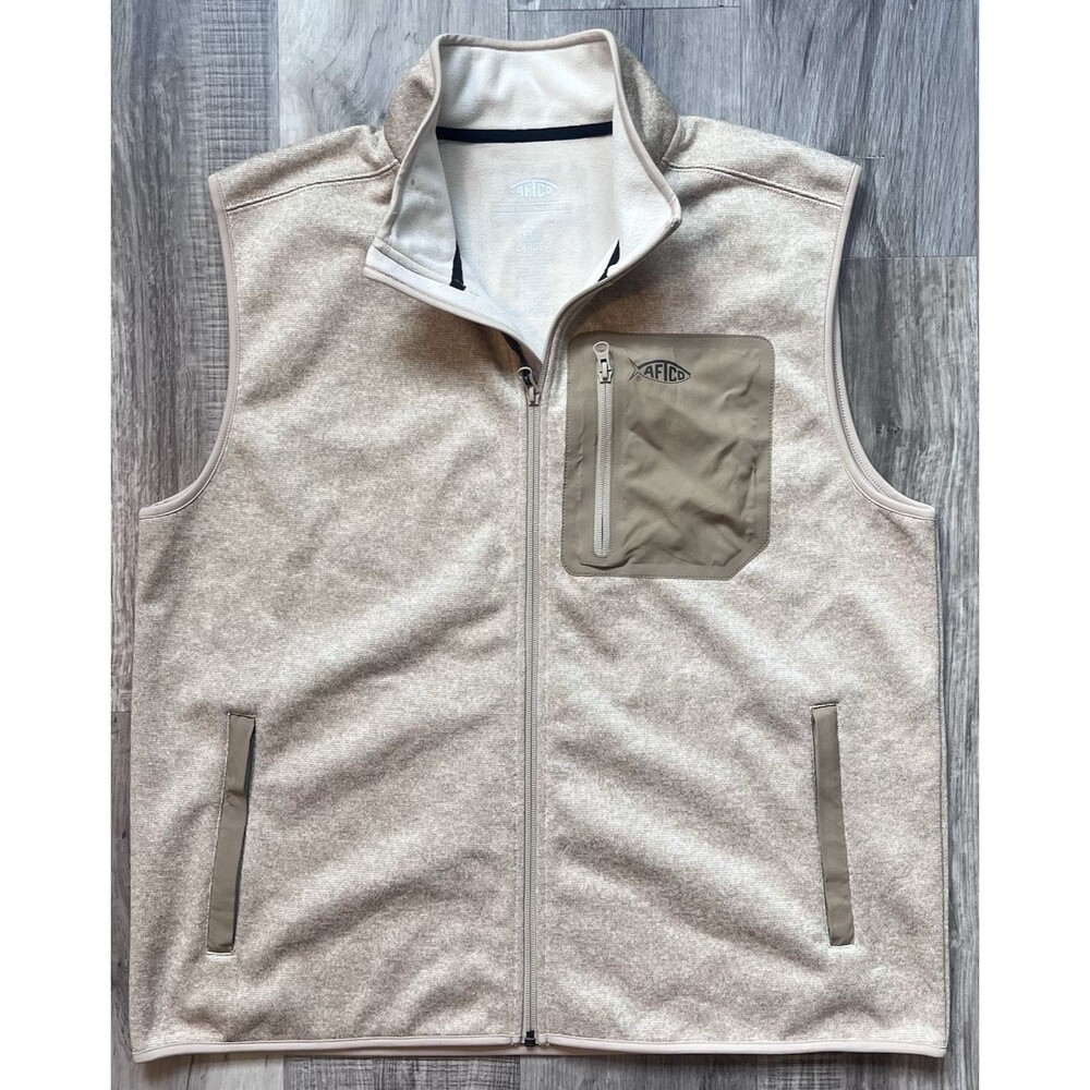 AFTCOMens Large Vesto Weatherproof Fleece Vest Lightweight Outdoor Casual Fish